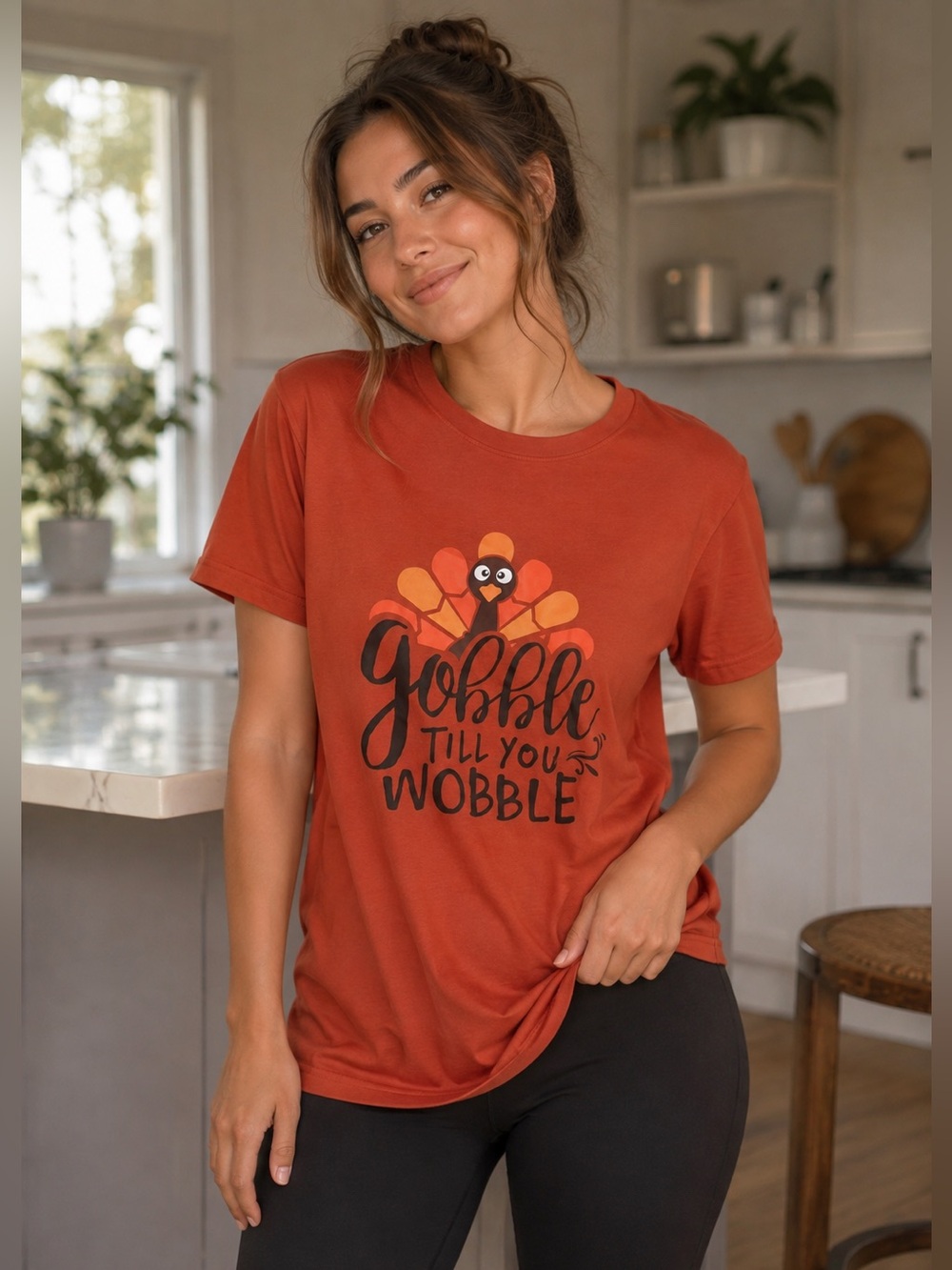 Like New Thanksgiving “Gobble Till You Wobble” Tee- Size Large